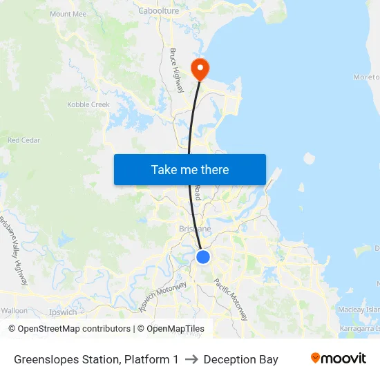 Greenslopes Station, Platform 1 to Deception Bay map