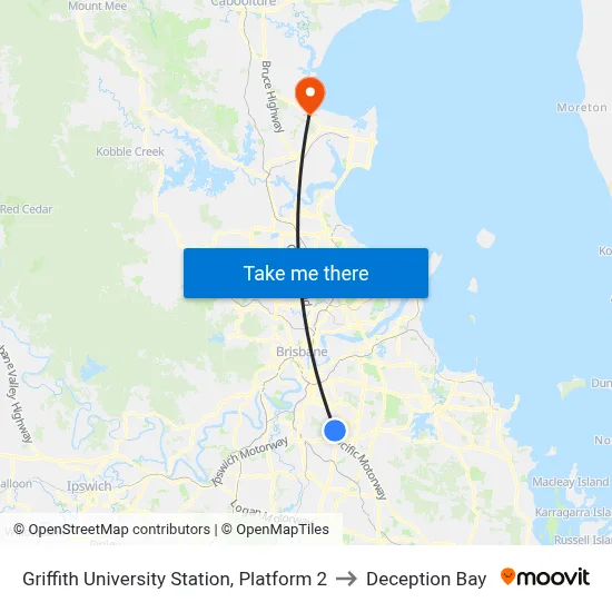 Griffith University Station, Platform 2 to Deception Bay map