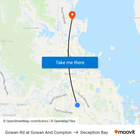 Gowan Rd at Gowan And Compton to Deception Bay map
