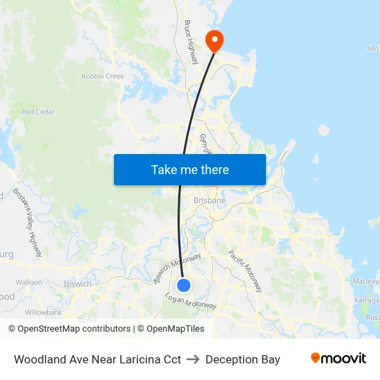 Woodland Ave Near Laricina Cct to Deception Bay map