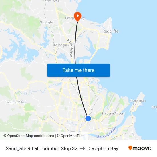 Sandgate Rd at Toombul, Stop 32 to Deception Bay map