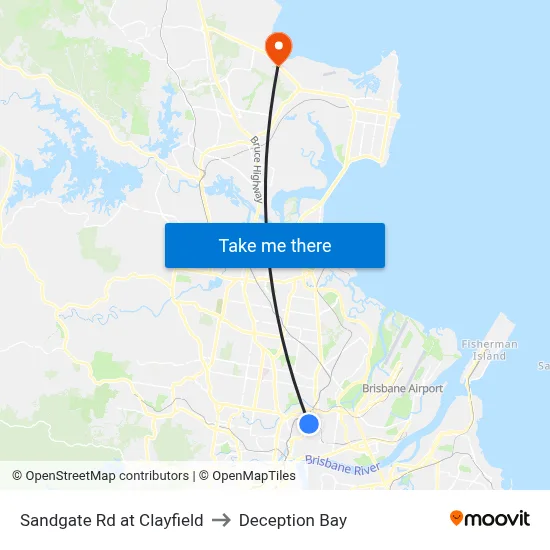 Sandgate Rd at Clayfield to Deception Bay map