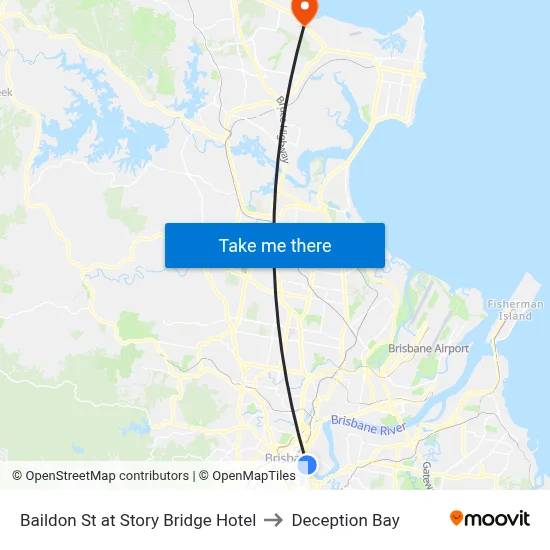 Baildon St at Story Bridge Hotel to Deception Bay map