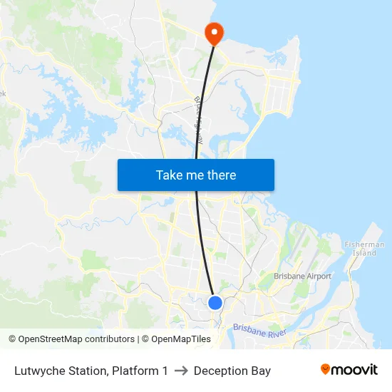 Lutwyche Station, Platform 1 to Deception Bay map