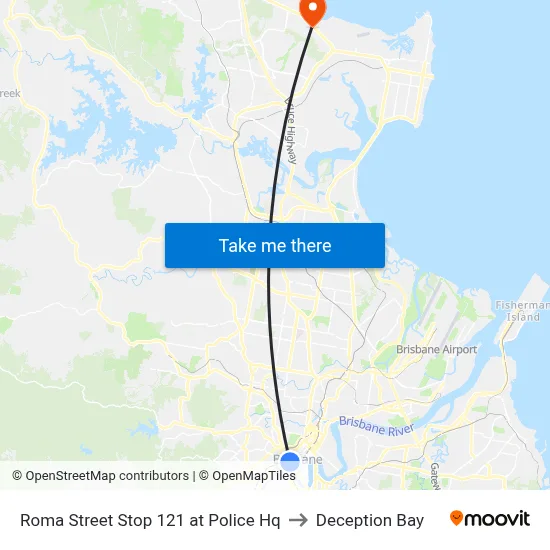 Roma Street Stop 121 at Police Hq to Deception Bay map