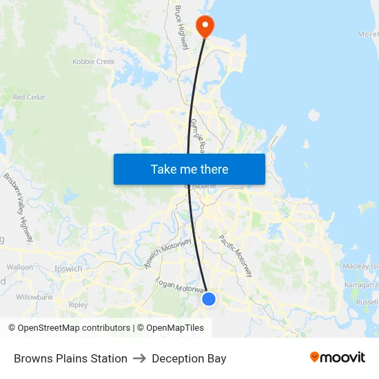 Browns Plains Station to Deception Bay map