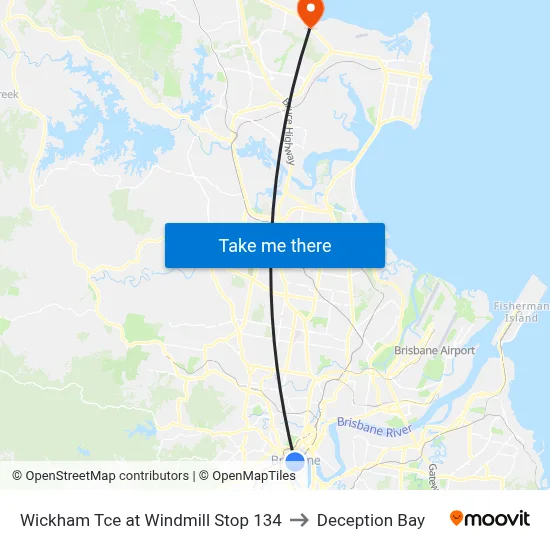 Wickham Tce at Windmill Stop 134 to Deception Bay map