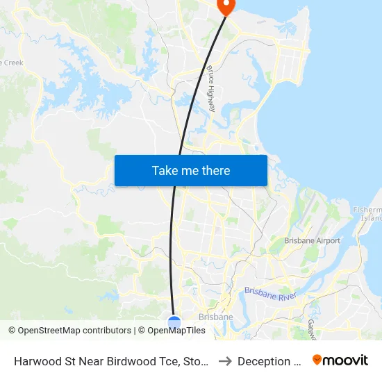 Harwood St Near Birdwood Tce, Stop 28a to Deception Bay map