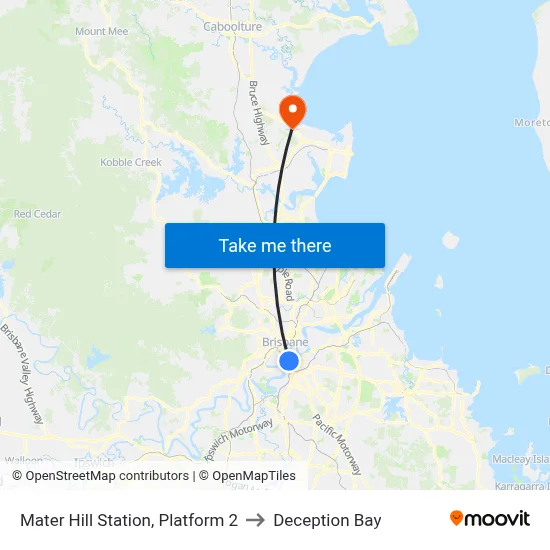 Mater Hill Station, Platform 2 to Deception Bay map