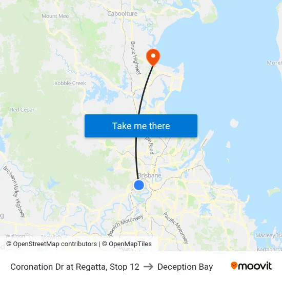 Coronation Dr at Regatta, Stop 12 to Deception Bay map