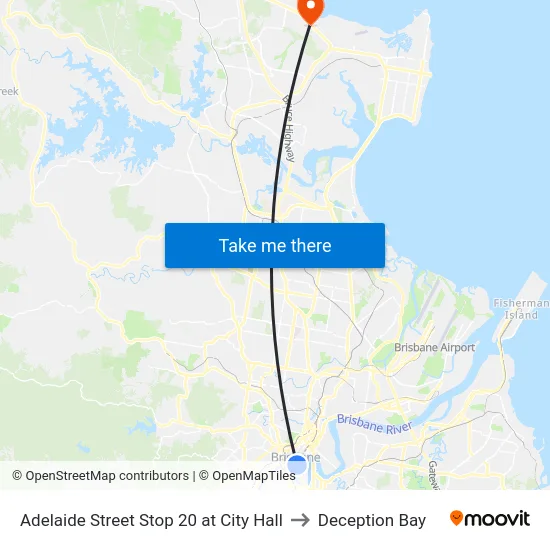 Adelaide Street Stop 20 at City Hall to Deception Bay map