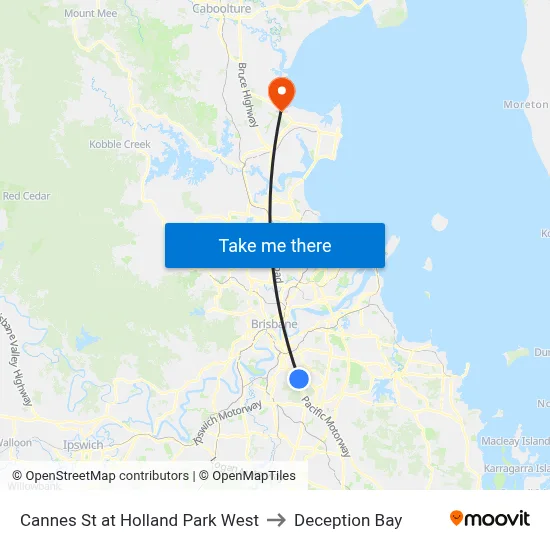 Cannes St at Holland Park West to Deception Bay map