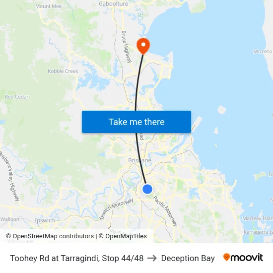 Toohey Rd at Tarragindi, Stop 44/48 to Deception Bay map