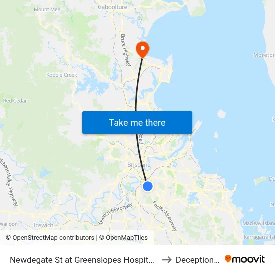 Newdegate St at Greenslopes Hospital, Stop 23 to Deception Bay map