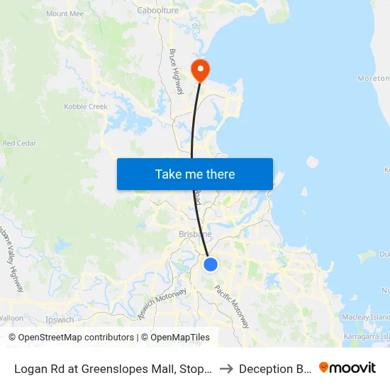 Logan Rd at Greenslopes Mall, Stop 24 to Deception Bay map