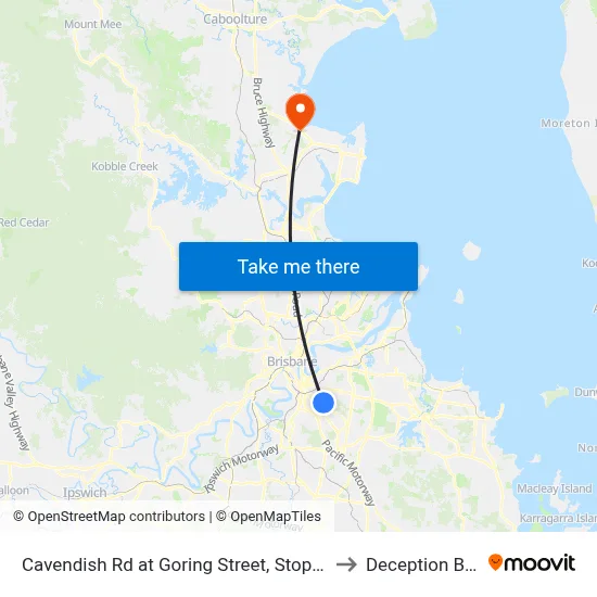 Cavendish Rd at Goring Street, Stop 34 to Deception Bay map