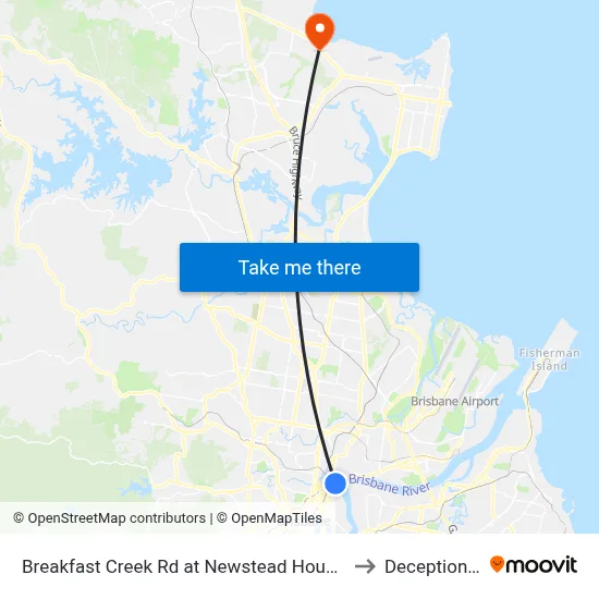 Breakfast Creek Rd at Newstead House, Stop 12 to Deception Bay map