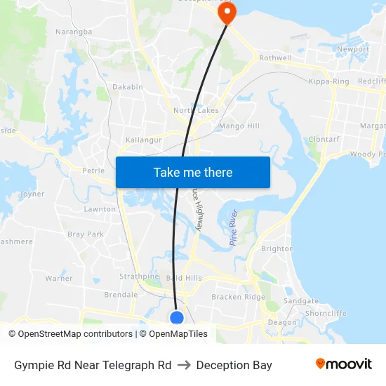 Gympie Rd Near Telegraph Rd to Deception Bay map