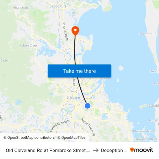 Old Cleveland Rd at Pembroke Street, Stop 36 to Deception Bay map