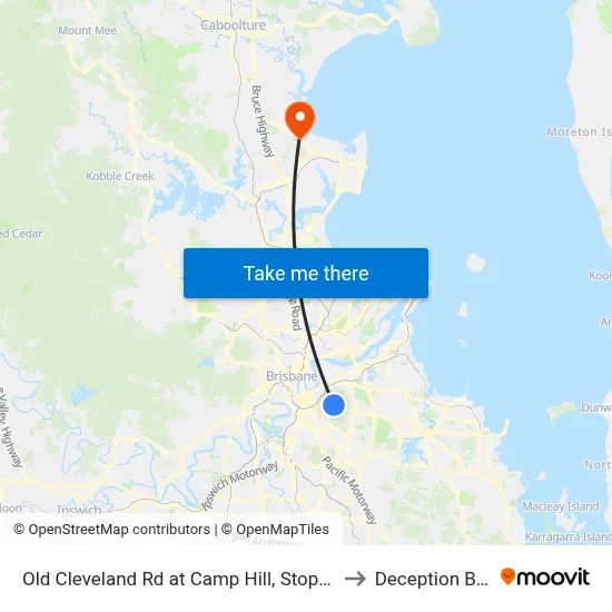 Old Cleveland Rd at Camp Hill, Stop 30 to Deception Bay map