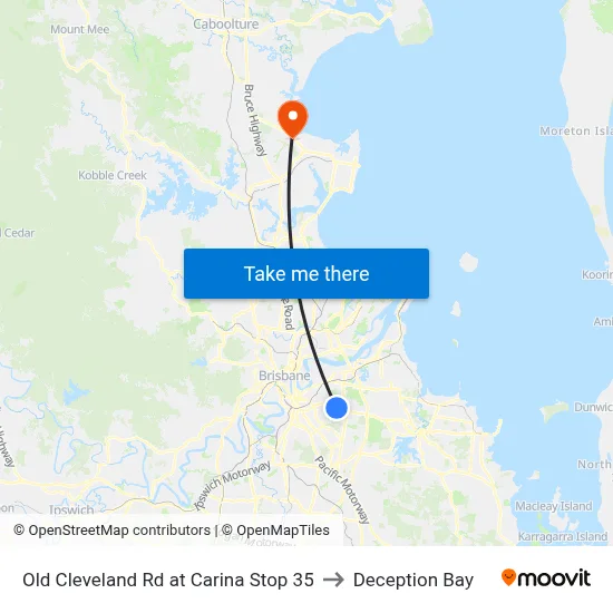 Old Cleveland Rd at Carina Stop 35 to Deception Bay map