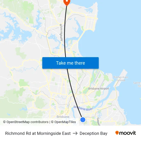 Richmond Rd at Morningside East to Deception Bay map