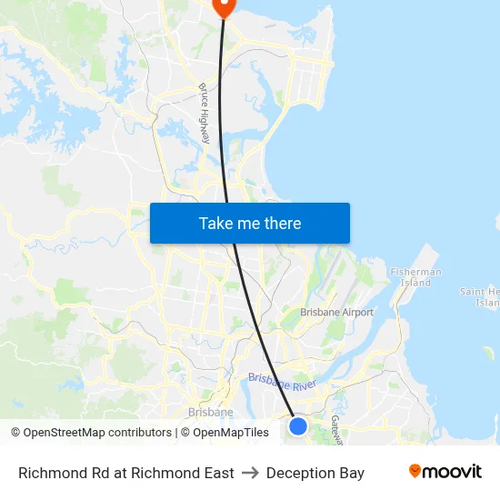 Richmond Rd at Richmond East to Deception Bay map