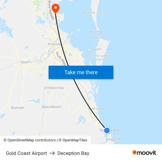Gold Coast Airport to Deception Bay map