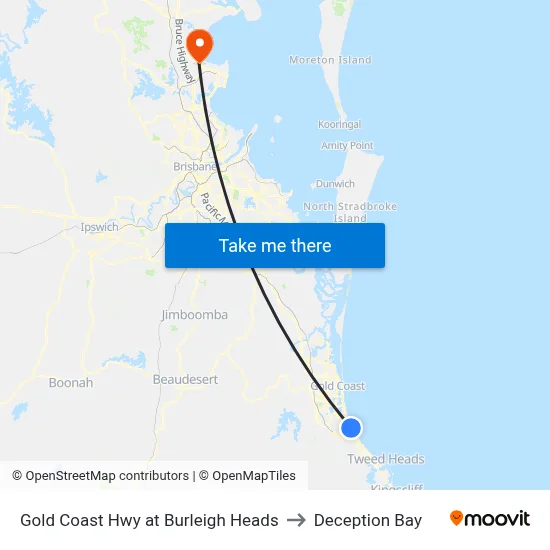Gold Coast Hwy at Burleigh Heads to Deception Bay map