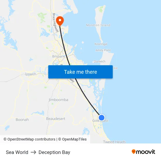 Sea World to Deception Bay map