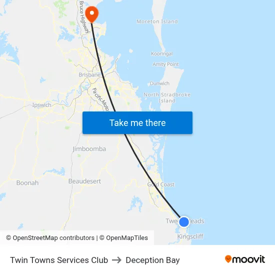 Twin Towns Services Club to Deception Bay map