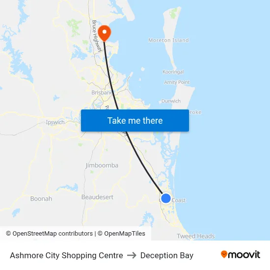Ashmore City Shopping Centre to Deception Bay map