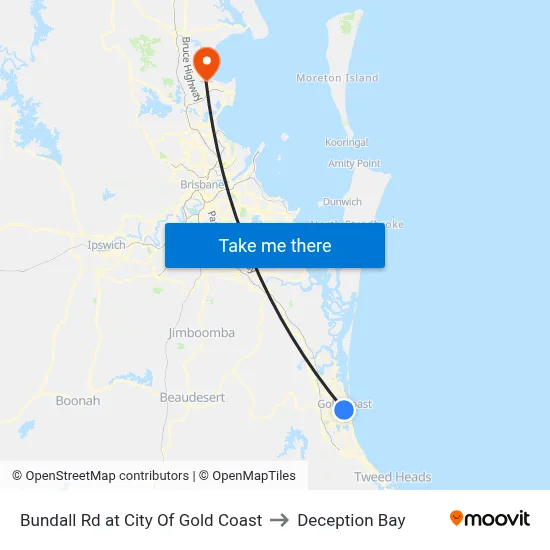 Bundall Rd at City Of Gold Coast to Deception Bay map