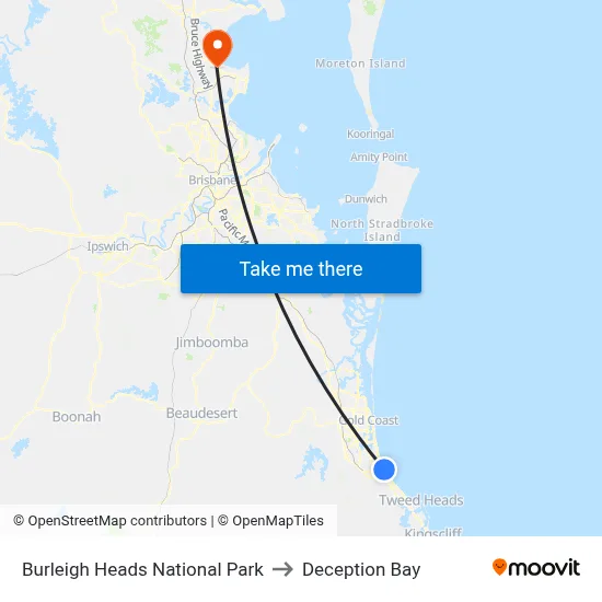 Burleigh Heads National Park to Deception Bay map