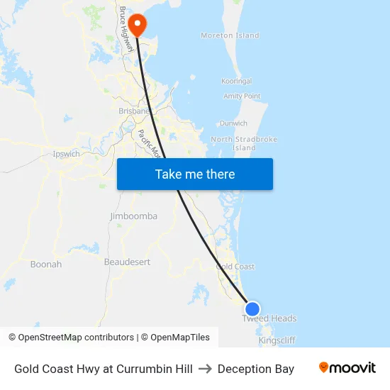 Gold Coast Hwy at Currumbin Hill to Deception Bay map