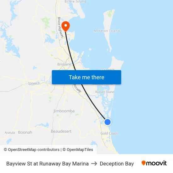 Bayview St at Runaway Bay Marina to Deception Bay map