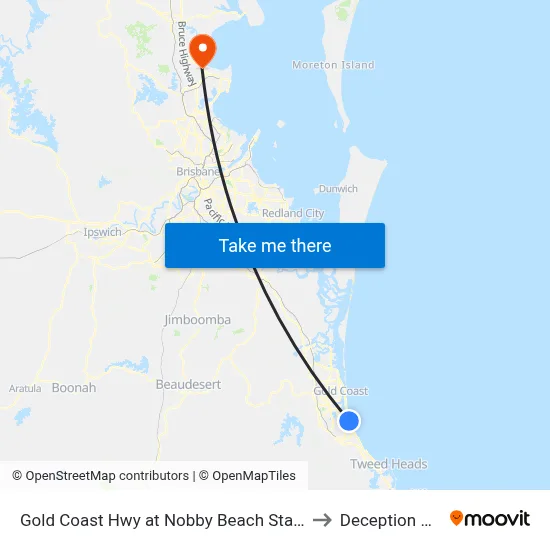 Gold Coast Hwy at Nobby Beach Station to Deception Bay map