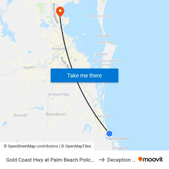 Gold Coast Hwy at Palm Beach Police Station to Deception Bay map