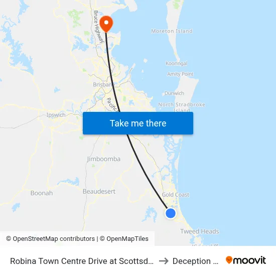 Robina Town Centre Drive at Scottsdale Dr to Deception Bay map
