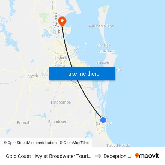 Gold Coast Hwy at Broadwater Tourist Park to Deception Bay map