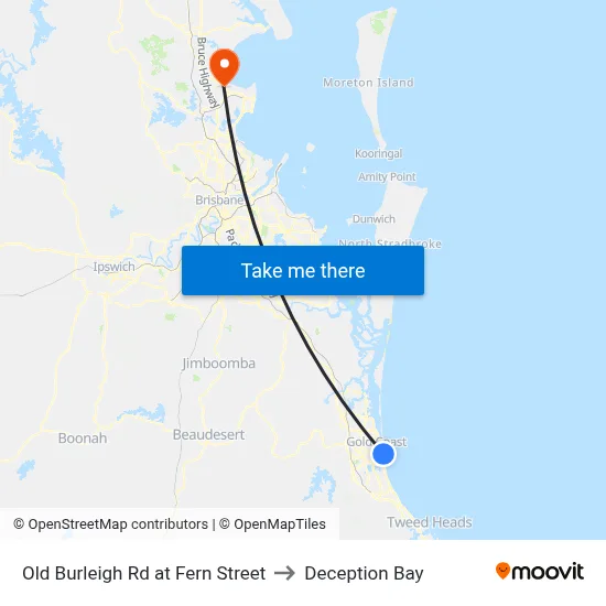 Old Burleigh Rd at Fern Street to Deception Bay map
