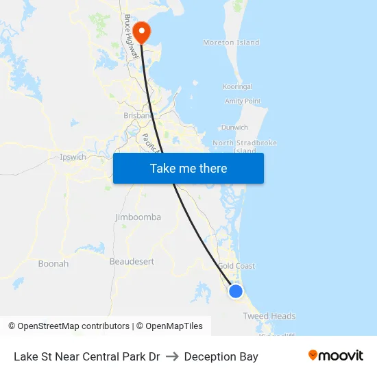 Lake St Near Central Park Dr to Deception Bay map