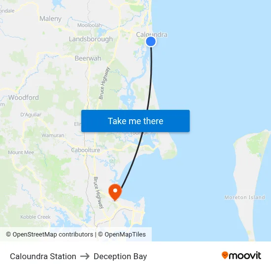 Caloundra Station to Deception Bay map