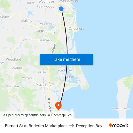 Burnett St at Buderim Marketplace to Deception Bay map