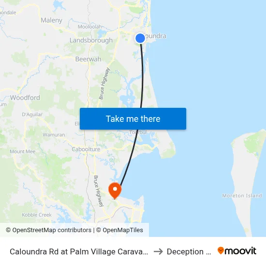 Caloundra Rd at Palm Village Caravan Park to Deception Bay map