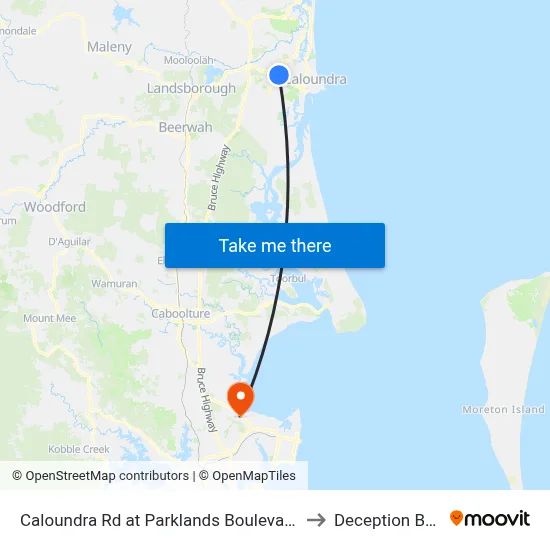 Caloundra Rd at Parklands Boulevard to Deception Bay map