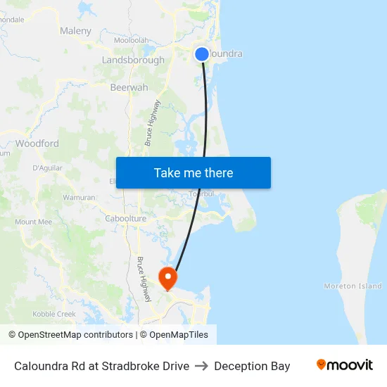 Caloundra Rd at Stradbroke Drive to Deception Bay map