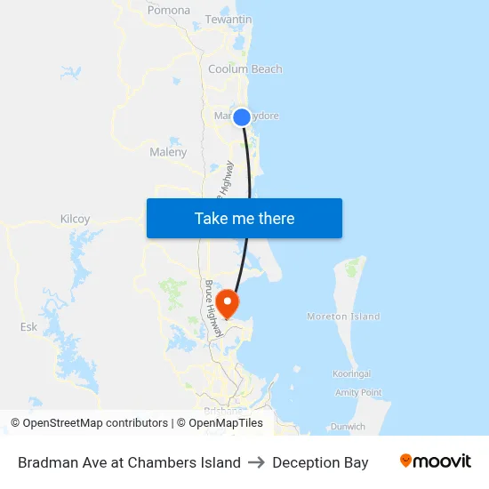 Bradman Ave at Chambers Island to Deception Bay map