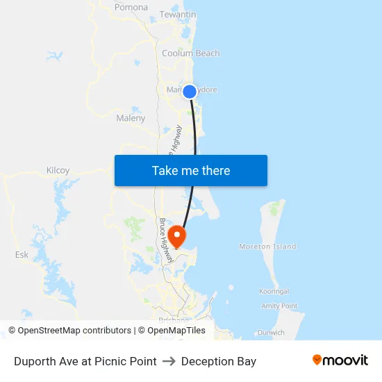 Duporth Ave at Picnic Point to Deception Bay map