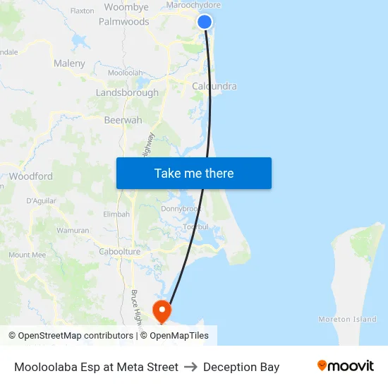Mooloolaba Esp at Meta Street to Deception Bay map